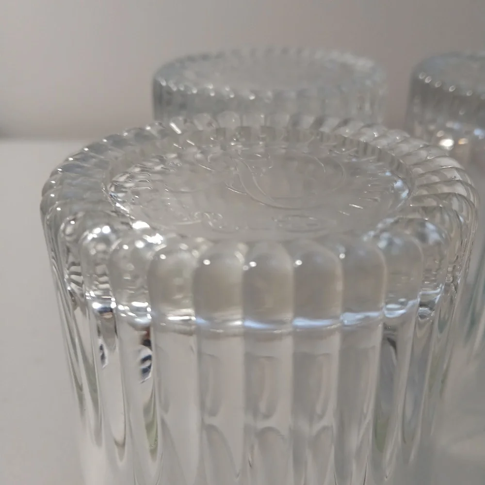 Crown Royal Clear Etched Ribbed Lowball Whiskey Glass Set of 4 Vintage 1980s